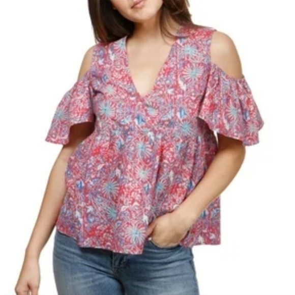 Lucky brand Cold Shoulder Blouse Size 2X Bohemian Cottagecore Feminine Career - Picture 2 of 11
